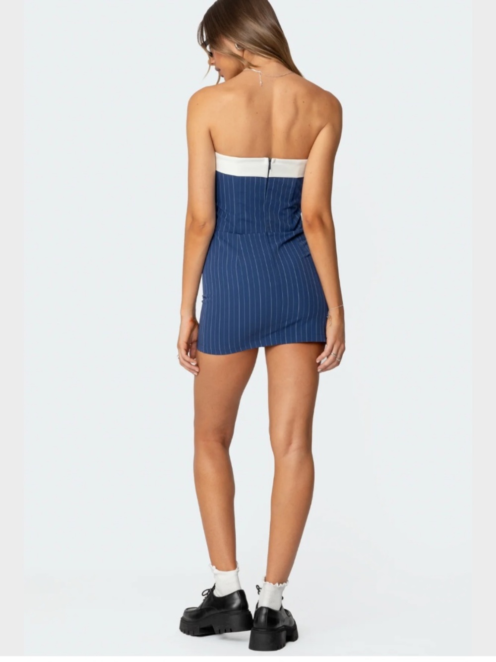 Edikted Nori Pinstripe Fold Over Dress